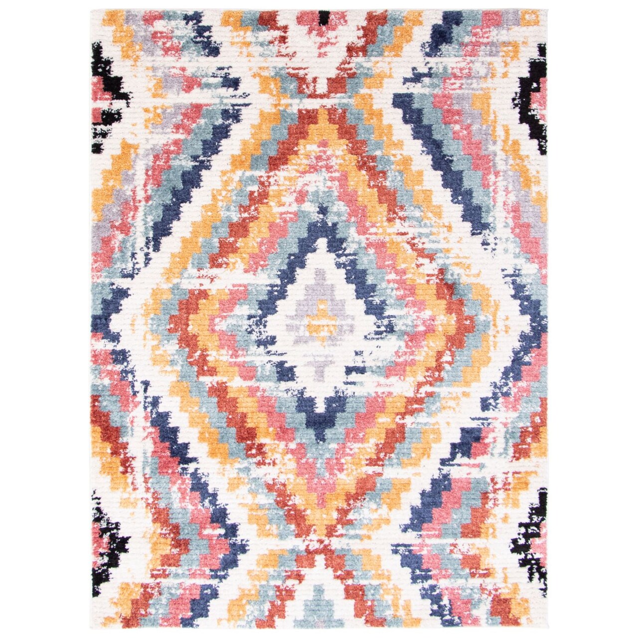 Chaudhary Living 6.5' x 9.5' Geometric Area Throw Rug - White and Red